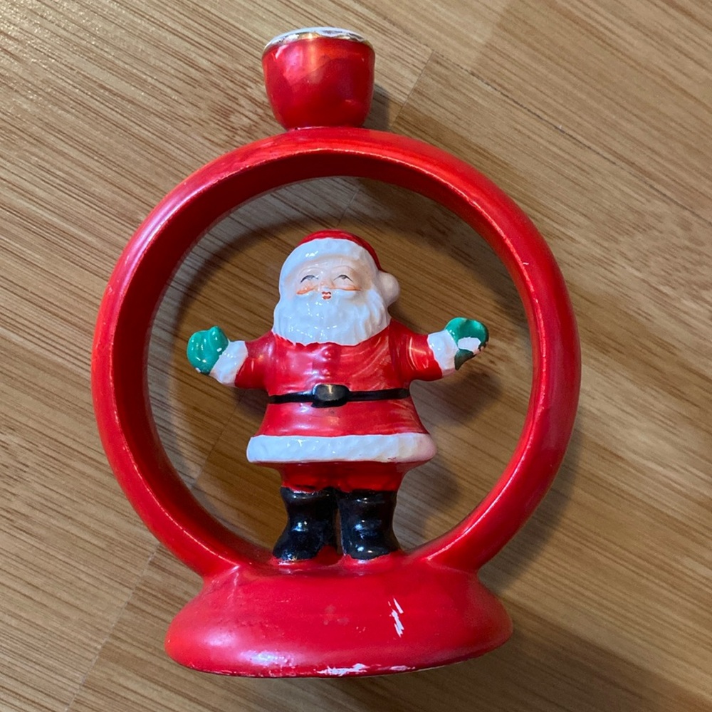 Vintage Santa Ceramic Candle Stick Holder